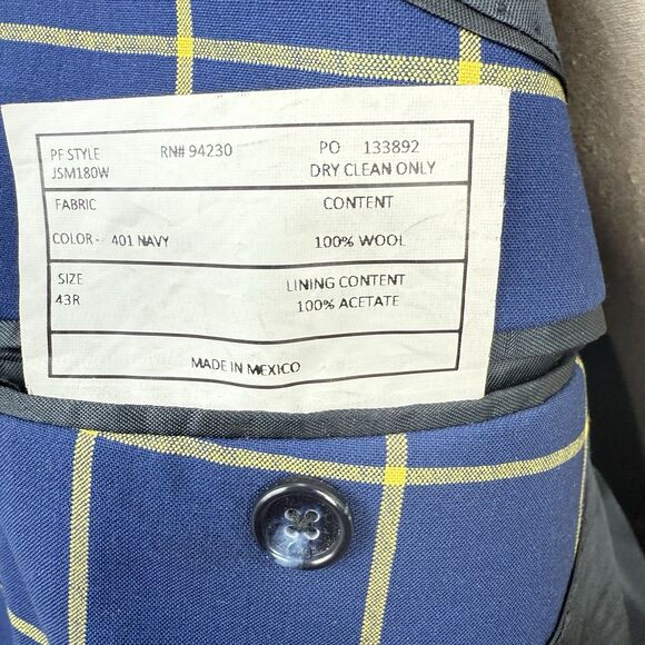 Paul Fredrick Wool Blazer Sport Coat Mens Size 43R Blue Plaid Jacket - Picture 7 of 16